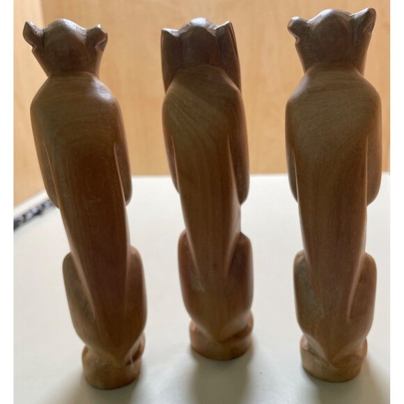 Unique Hand Carved Three Wise Monkeys displaying "see no evil, hear no evil, spe - Picture 4 of 9